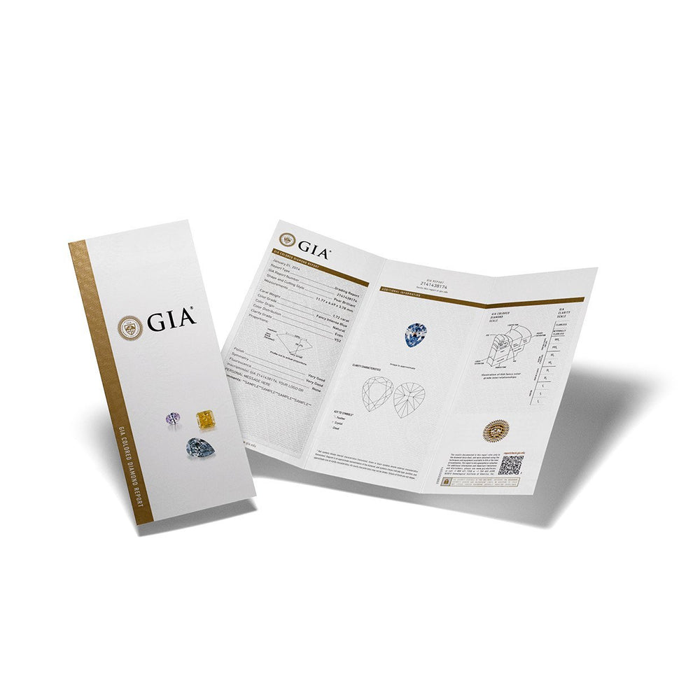 GIA colored Diamond report cover next to opened report