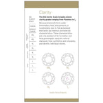 Brochure page with heading "Clarity", text, illustrations of diamond, and clarity scale