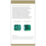 Emerald brochure panel "Understanding Enhancements" with before/after image of enhanced emerald