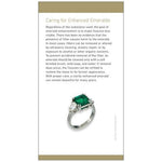 Brochure panel "Caring for Enhanced Emeralds" with image of ring