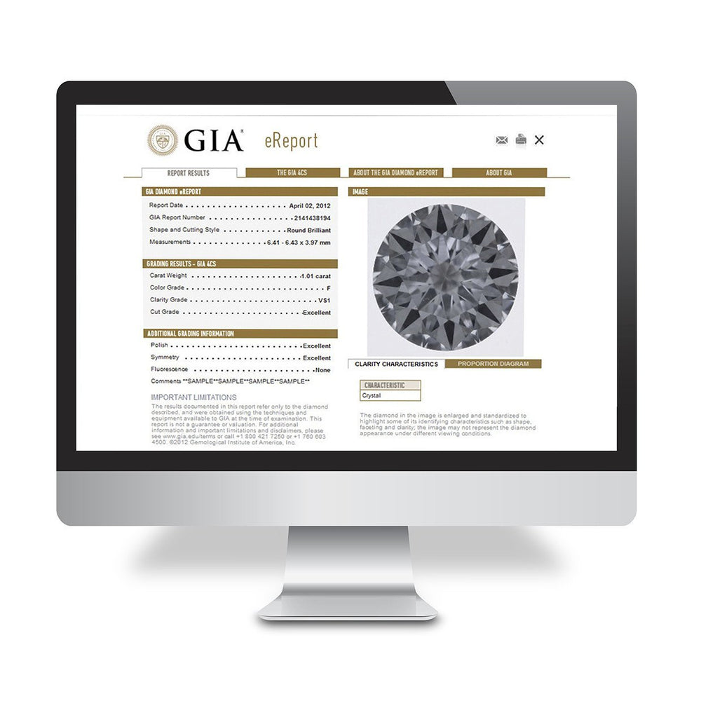 Mac desktop open to GIA eReport, showing diamond grading results